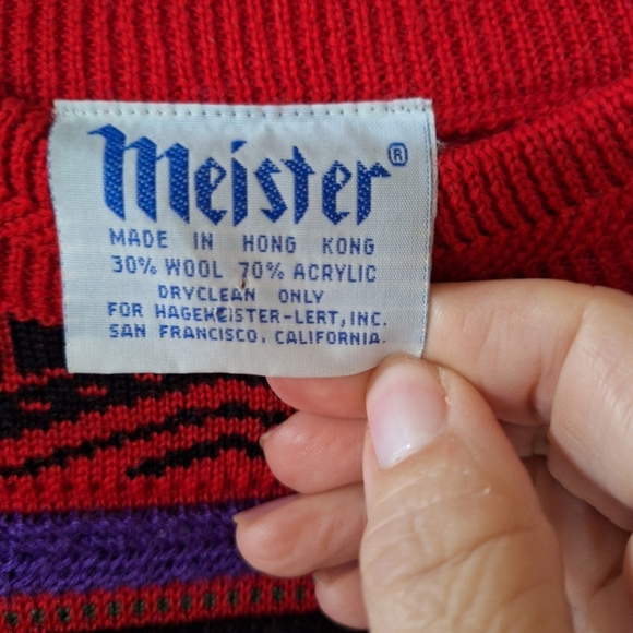 Vintage Meister Mens Red Wool Blend Ski Sweater. Size L - Picture 2 of 8